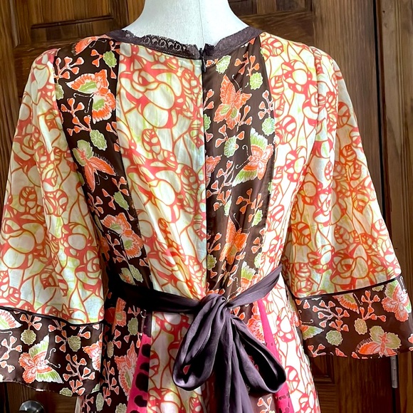 ANTHROPOLOGIE Vintage Y2K Butterfly BOHO Silk/Cotton Patchwork Kimono Dress S M - Picture 4 of 9